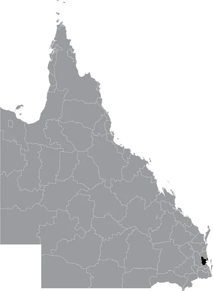 Černá Plochá Prázdná Zvýrazněná Mapa Lokality Moreton Bay Region Area — Stockový vektor
