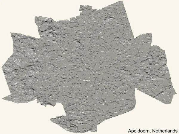 荷兰Apeldoorn市地形地形图 背景为古米色 具有黑色等高线 — 图库矢量图片