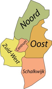 HAARLEM 'in Pastel düz vektör idari haritası, kendi bölgelerinin isim etiketleri ve siyah sınır çizgileri ile NETHERLANDS