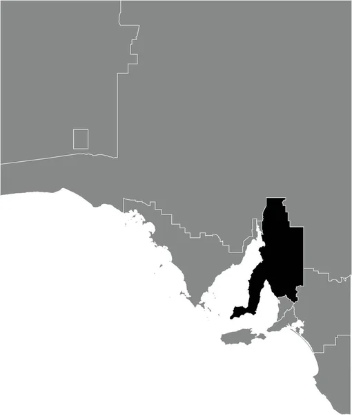 澳大利亚南澳大利亚州各地区灰色行政地图内的中央区域黑色扁平醒目空白位置图 — 图库矢量图片
