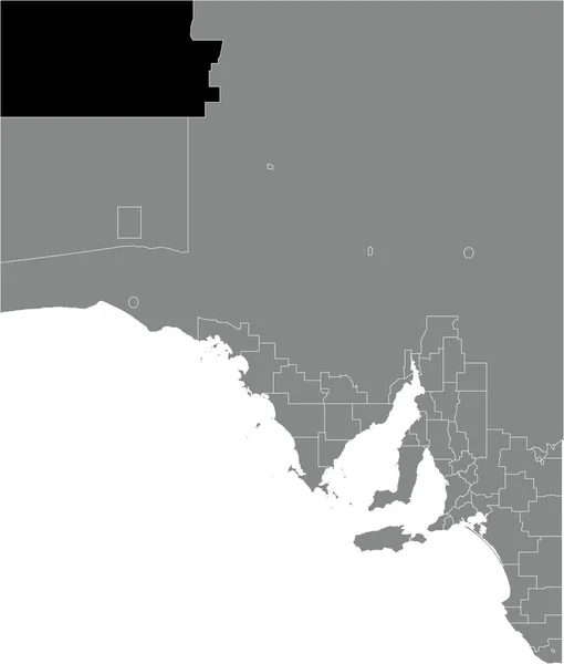 澳大利亚南澳大利亚州各地区灰色行政地图内Anangu Pitjantjjatjara Yankunytjatjara Area的黑色平面突出显示空白位置图 — 图库矢量图片