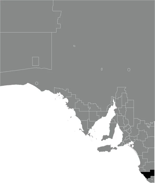 南オーストラリア州の地域の灰色の行政地図の中のWattle Range Councilエリアの黒いフラットブランクハイライトされた場所マップ — ストックベクタ