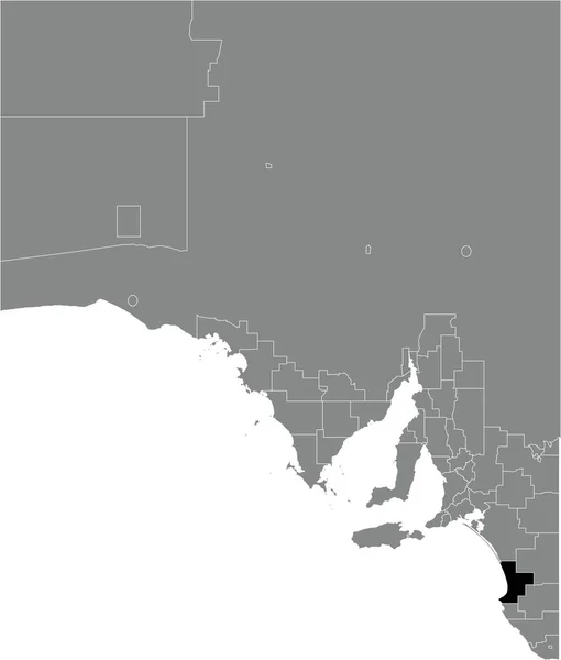 澳大利亚南澳大利亚州地区灰色行政地图内的Kingston District Council Area黑色扁平突出显示空白位置图 — 图库矢量图片
