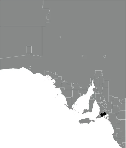 澳大利亚南澳大利亚州地区灰色行政地图内的Alexandrina Council Area黑色扁平突出显示空白位置图 — 图库矢量图片
