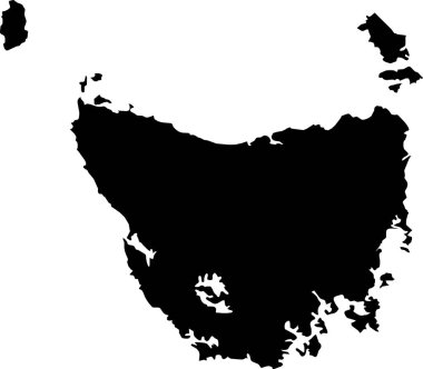 Avustralya 'nın TASMANIA eyaletinin siyah düz boş vektör idari haritası, AUSTRALYA