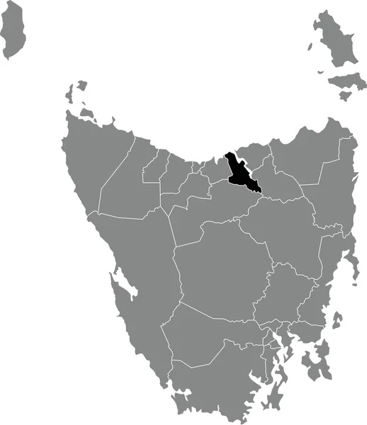 澳大利亚塔斯马尼亚州地区灰色行政地图内的西塔迈拉山脉黑色扁平突出显示的空白位置图 — 图库矢量图片