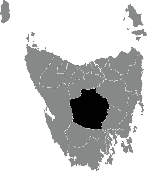 澳大利亚塔斯马尼亚州地区灰色行政地图内的中央高地Area黑色扁平突出显示空白位置图 — 图库矢量图片