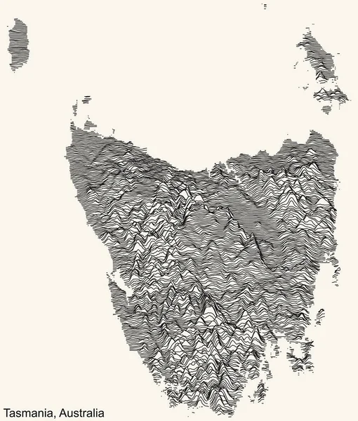 Topographische Reliefkarte Des Australischen Bundesstaates Tasmania Australien Mit Schwarzen Höhenlinien — Stockvektor