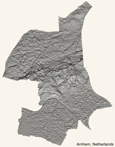 纽芬兰Arnhem市地形地形图 背景为古米色 有黑色等高线 — 图库矢量图片