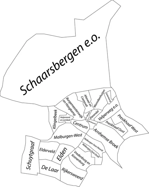 Mapa Administrativo Vetorial Plano Branco Arnhem Países Baixos Com Etiquetas —  Vetores de Stock