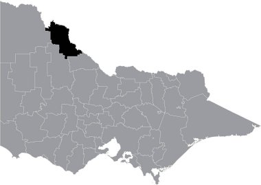Avustralya 'nın Victoria eyaletinin gri idari haritasında Kuğu Şehri' nin RURAL haritasının altı çizilmiş siyah boş konumu