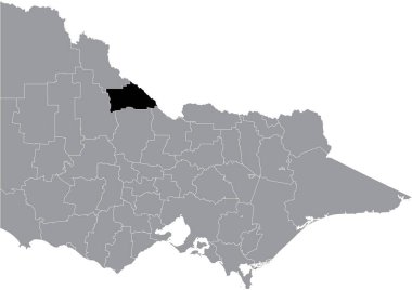 Avustralya 'nın Victoria eyaletinin gri idari alanlarının haritasında GANNAWAREA SHIRE' nin siyah düz ve boş konum haritası yer almaktadır.