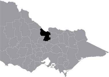 Avustralya 'nın Victoria eyaletinin gri yönetim haritası içinde Kamp SHIRE AREA' nın siyah düz konum haritası vurgulandı