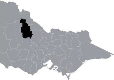 Avustralya 'nın Victoria eyaletinin gri yönetim haritası içinde BLOKE AREA SHIRE' nin siyah düz çizilmiş konum haritası