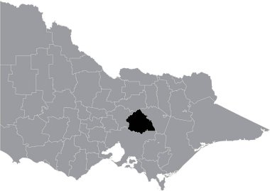 Avustralya 'nın Victoria eyaletinin gri idari alanlarının haritası içinde MurrINDINDI AREA SHIRE' nin siyah düz çizilmiş konum haritası