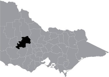 Avustralya 'nın Victoria eyaletinin gri yönetim haritası içinde NORTHERN GRAMPIANS AREA SHIRE' nin siyah düz ve boş konum haritası
