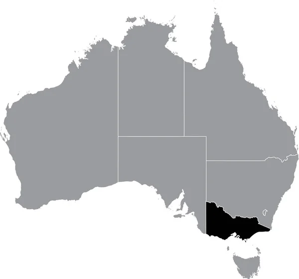 Černá Plochá Prázdná Zvýrazněná Lokátor Administrativní Mapa Australského Státu Victoria — Stockový vektor