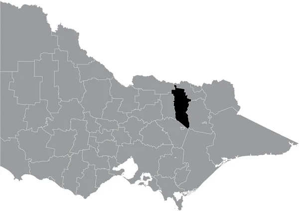 澳大利亚维多利亚州地区灰色行政地图内的旺加拉塔自治区陆城黑色扁平突出显示的空白位置图 — 图库矢量图片