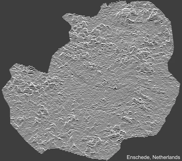 Topografische Negatieve Reliëfkaart Van Stad Enschede Nederland Met Witte Contourlijnen — Stockvector