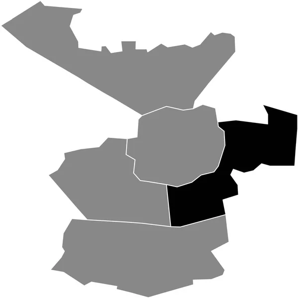 荷兰恩斯赫德灰色行政地图内的Oost District黑色扁平突出显示空白位置图 — 图库矢量图片