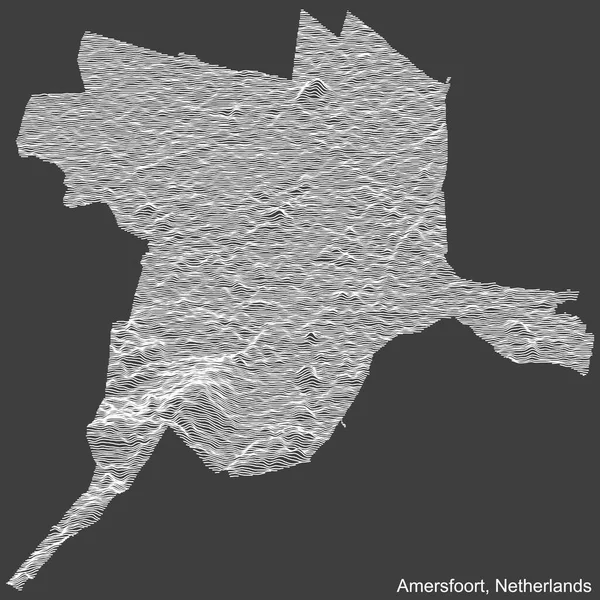Topografická Negativní Reliéfní Mapa Města Amersfoort Nizozemsko Bílými Obrysovými Liniemi — Stockový vektor