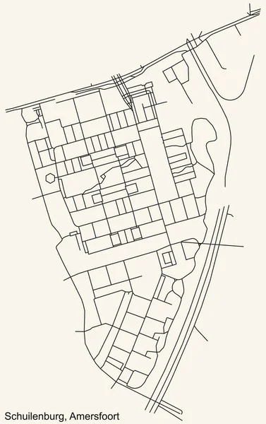 Detaillierte Navigation Schwarze Linien Stadtplan Der Schuilenburg District Der Niederländischen — Stockvektor