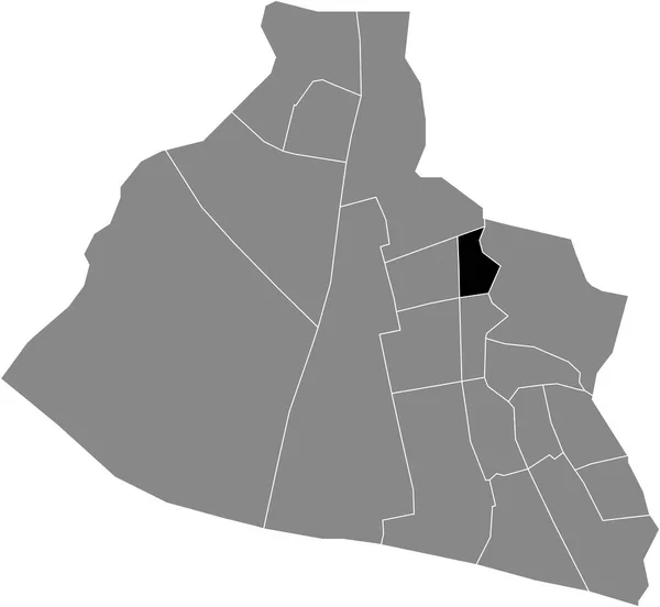 荷兰Zaanstad灰色行政地图内Oud Zaandijk District的黑色扁平突出显示空白位置图 — 图库矢量图片