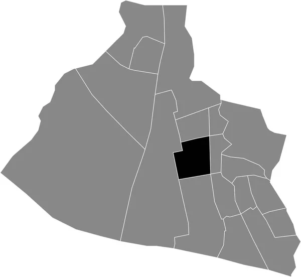 オランダのザンスタードの灰色の行政地図の中にあるウェスタコーグ地区の黒いフラットブランクハイライトされた場所マップ — ストックベクタ