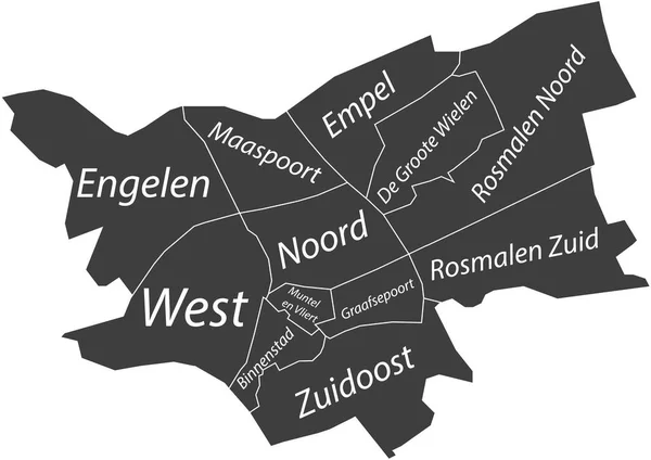 Σκούρο Γκρι Επίπεδο Διάνυσμα Διοικητικό Χάρτη Της Hertogenbosch Κατω Χωρεσ — Διανυσματικό Αρχείο