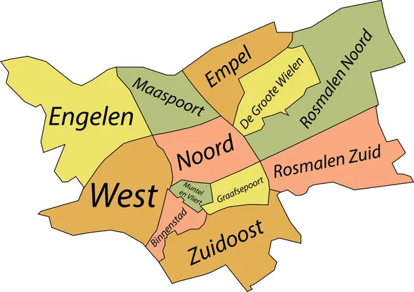 Pastel Platte Vector Administratieve Kaart Van Hertogenbosch Nederland Met Naambordjes — Stockvector