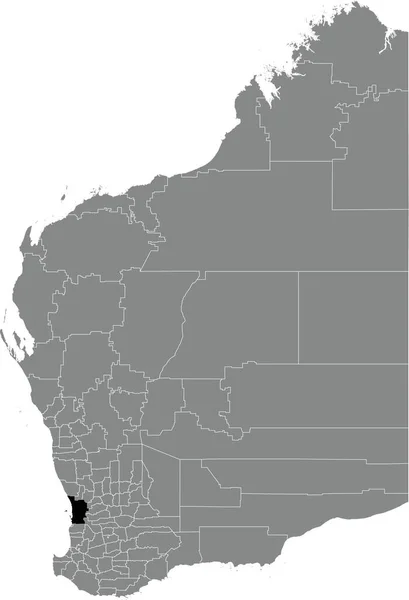 澳大利亚西澳大利亚州地区灰色行政地图内的Perth Metropolitan Area黑色平面突出显示空白位置图 — 图库矢量图片