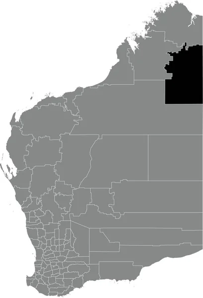 澳大利亚西澳大利亚州各地区灰色行政地图内的哈利斯河沿岸地区Shire黑色扁平突出显示的空白位置图 — 图库矢量图片