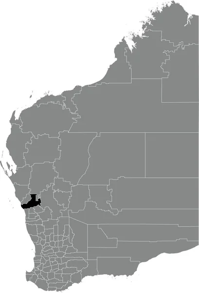 澳大利亚西澳大利亚州各地区灰色行政地图内的Geraldton Area绿城的黑色扁平突出显示空白位置图 — 图库矢量图片