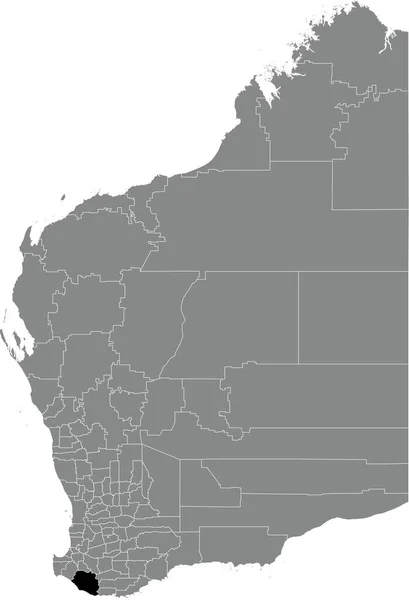 澳大利亚西澳大利亚州地区灰色行政地图内的Manjimup Area的Shire黑色扁平突出显示空白位置图 — 图库矢量图片