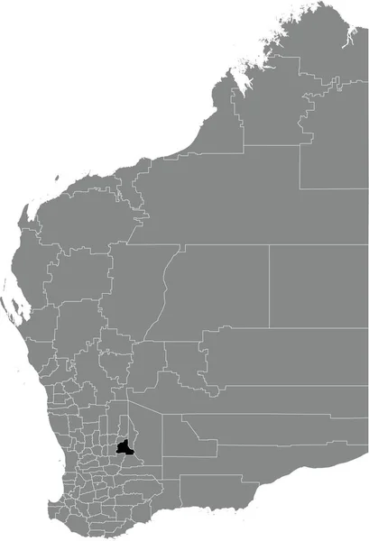 Zwarte Vlakke Blanco Gemarkeerde Locatiekaart Van Het Shire Merredin Gebied — Stockvector