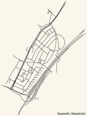 Hollanda 'nın bölgesel başkenti Maastricht, Hollanda' nın NAZARETH NeIGHBORHOOD kentinin klasik bej arka plan üzerindeki kentsel yol haritasının ayrıntılı navigasyon kara hatları