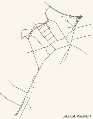Hollanda 'nın bölgesel başkenti Maastricht, Hollanda' nın JEKERDAL NeIGHBORHOOD kentinin klasik bej arka plan üzerindeki kentsel yol haritasının ayrıntılı navigasyon kara hatları