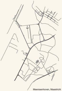 Hollanda 'nın bölgesel başkenti Maastricht, Hollanda' nın MEERSSENHOVEN NeIGHBORHOOD semtinin klasik bej arka plan haritası üzerinde ayrıntılı navigasyon siyah çizgileri