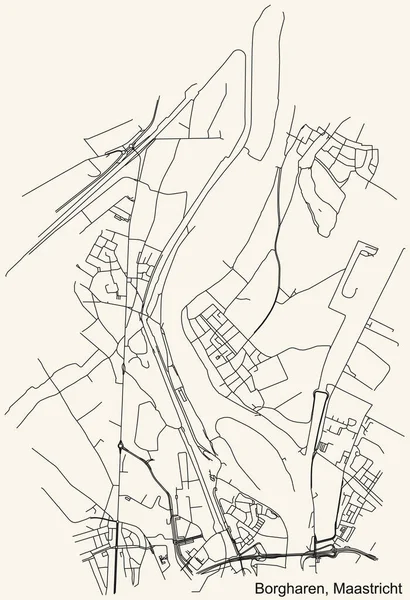 Detaillierte Navigation Schwarze Linien Stadtplan Der Borgharen Neighborhood Der Holländischen — Stockvektor