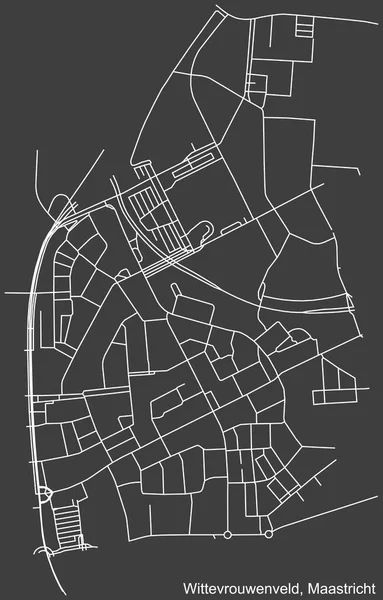 Szczegółowa Negatywna Nawigacja Białe Linie Ulice Miejskie Mapa Wittevrouwenveld Neighborhood — Wektor stockowy