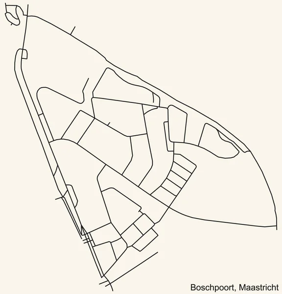 Detaillierte Navigation Schwarze Linien Stadtplan Der Boschpoort Neighborhood Der Holländischen — Stockvektor