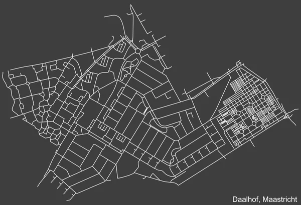 Подробная Негативная Навигация Белые Линии Городских Улиц Карта Daalhof Neighborhood — стоковый вектор