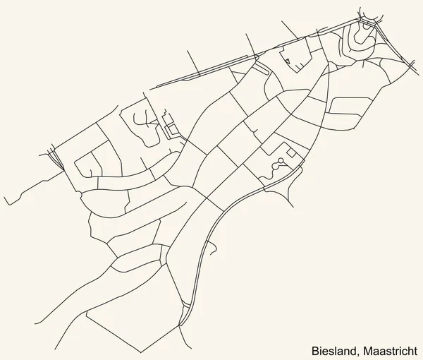 Gedetailleerde Navigatie Zwarte Lijnen Stedelijke Stratenkaart Van Het Biesland Neighborhood — Stockvector