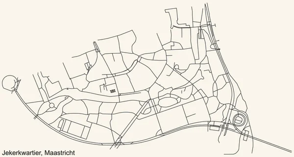 Detaillierte Navigation Schwarze Linien Stadtplan Der Jekerkwartier Neighborhood Der Holländischen — Stockvektor