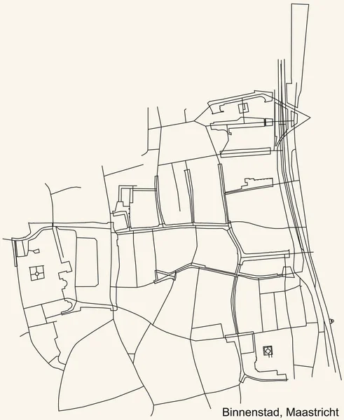 Navegação Detalhada Black Lines Urban Street Roads Mapa Binnenstad Neighborhood — Vetor de Stock