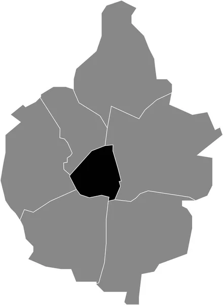 Černá Plochá Prázdná Zvýrazněná Mapa Umístění Centrum District Uvnitř Šedé — Stockový vektor