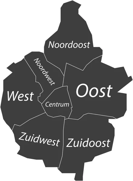 Mörkgrå Plan Vektor Administrativ Karta Över Maastrikht Nederländerna Med Namnskyltar — Stock vektor