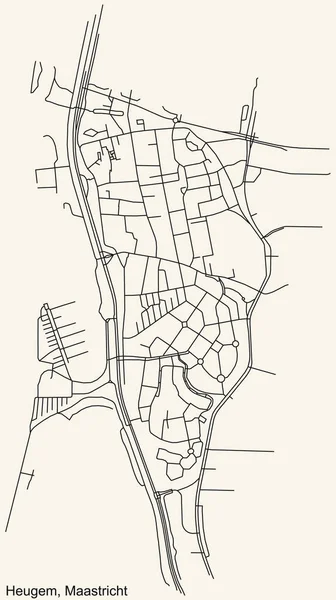 Detaillierte Navigation Schwarze Linien Stadtplan Der Heugem Neighborhood Der Holländischen — Stockvektor
