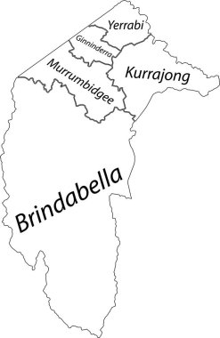 Avustralya 'nın AUSTRALYAN CAPITAL TERRITORY, AUSTRALIA siyah sınır çizgileri ve bölgelerinin isim etiketleriyle beyaz düz vektör idari haritası