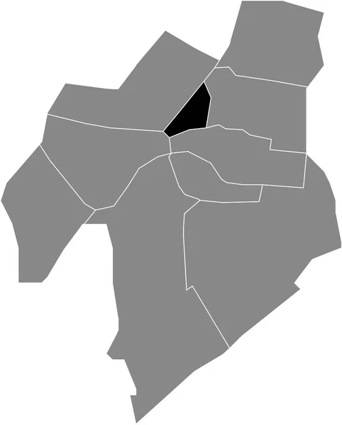 オランダのライデンの灰色の行政地図の中の駅Sdistrict地区の黒いフラットブランク強調表示された場所マップ — ストックベクタ